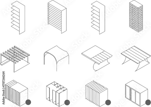 Explore isometric architectural elements for creative designs and technical drawings