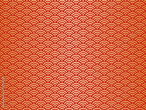 和風背景素材　赤と金の青海波模様