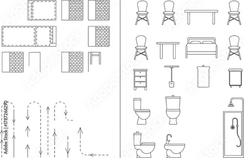 Architectural plan with furniture and bathroom fixtures for interior design projects architectural drawing