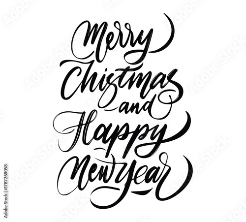 Elegant Merry Christmas and Happy New Year calligraphy vector