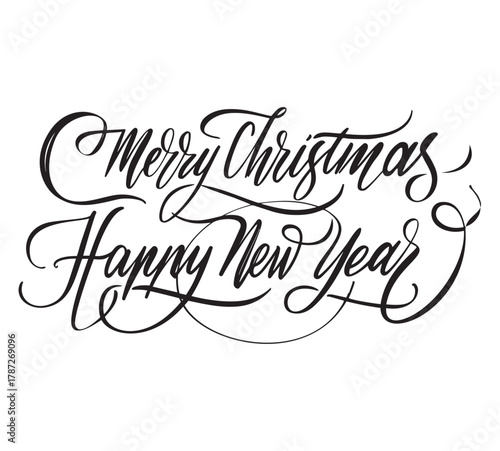 Elegant Merry Christmas and Happy New Year calligraphy vector