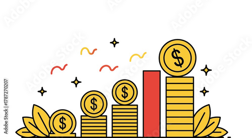 Financial growth concept with coins and bar chart illustration editable stock