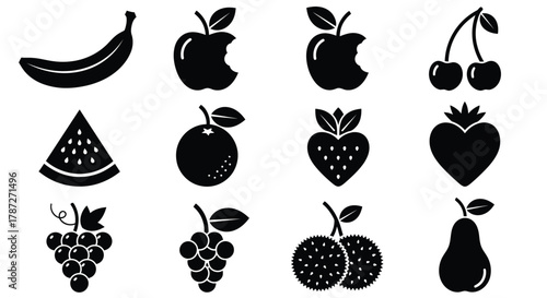 Vector fruit icons set healthy food illustration graphic design editable stock