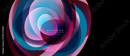 Abstract swirling layers, vibrant colors blend. Pink, blue, purple create dynamic visual effect. Modern design element.