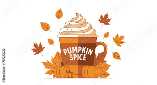 Warm and Cozy Autumn Spice Drink with Whipped Cream and Falling Leaves