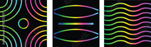 Vibrant spectrum line patterns: geometric, wavy, and curved art.