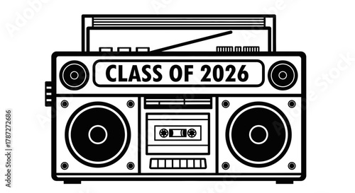 Class of two thousand twenty six boombox vector black and white editable stock