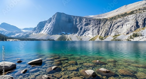 Serene Lake Surrounded by Majestic Mountains