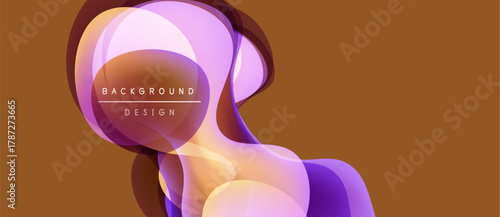 Abstract shapes overlap, creating soft gradients. Purple, pink hues dominate warm brown background. Modern design element.