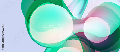 Abstract flowing shapes, turquoise, green hues. Soft gradients create modern visual effect. Light background enhances design elements.