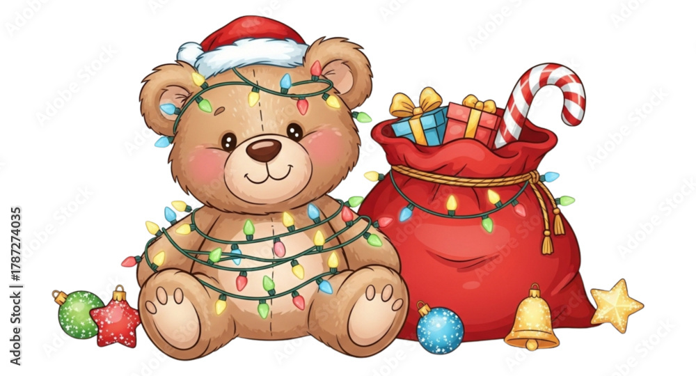 Fototapeta premium Bear and a bag of gifts
