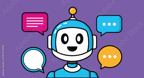 Cartoon chatbot illustration for ai and customer service design editable stock