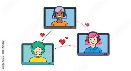 Online meeting virtual conference video call friends connection editable stock