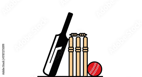 Cricket bat ball and wickets vector illustration clip art art editable stock