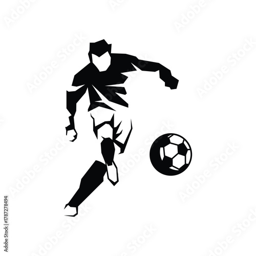 silhouette of a soccer player kicking a free ball logo vector