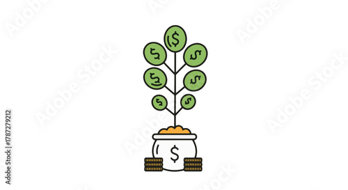 Conceptual illustration depicting financial growth, investment, and wealth accumulation, symbolizing money flourishing like a plant from a secure pot, illustrating prosperity
