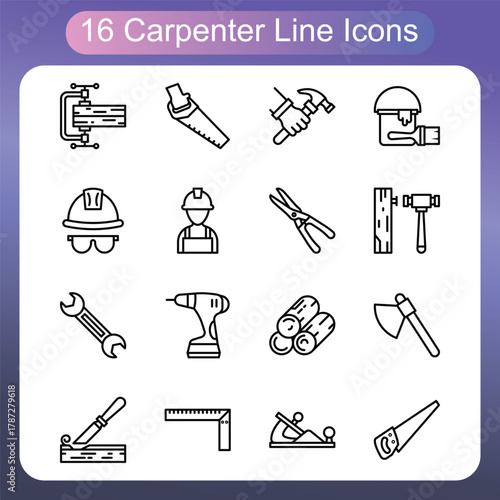 Woodworking Tools And Carpenter Equipment  Outline Icons Set
