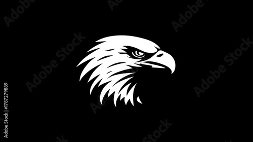 Majestic White Eagle Head Vector Illustration on Black Background - Powerful Bird of Prey Symbol
