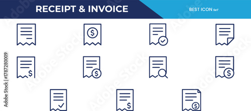 Receipt & Invoice Line Icons Pack – Billing, Payment, Finance & Accounting Vector Icons