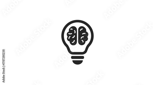 Innovation Idea Lightbulb Icon with Brain Symbol – Concept of Intelligence, Creative Thinking, Solution & Mental Breakthrough