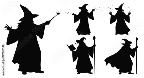 a group of witches casting spells with wands and books