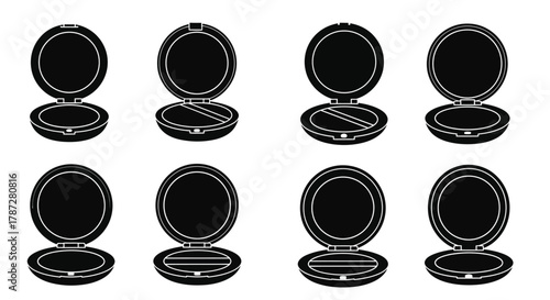 various stages of compact mirrors opening and closing