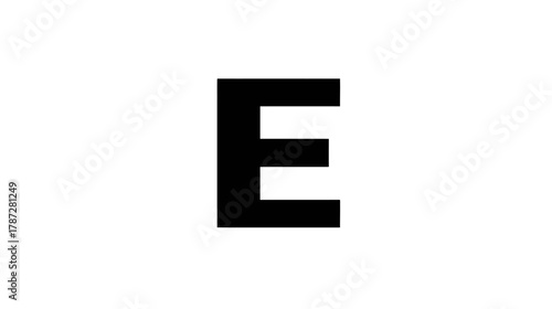 Black uppercase letter E on a clean white background, bold alphabet typography graphic element for design and communication
