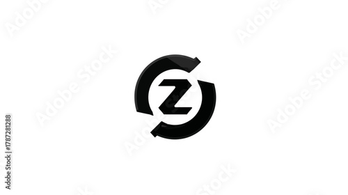 Abstract Black Letter Z with Circular Elements, Sleek Modern Design on White Background, Graphic Symbol