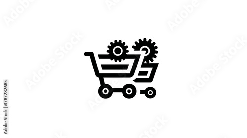 E-commerce Shopping Cart with Gear Icons for Online Retail Optimization, Settings, and Automated Purchasing Process