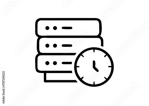Server with Clock Icon – Data Storage, Backup, and Uptime Management Symbol