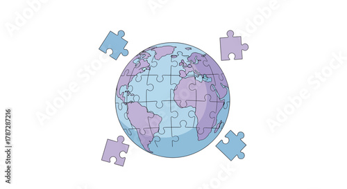 Global puzzle collaboration brings the world together for international cooperation and unity, promoting worldwide solutions and shared success