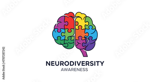 Celebrate neurodiversity with this vibrant, inclusive brain puzzle design perfect for autism awareness campaigns and educational resources promoting cognitive diversity