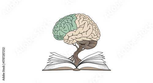 Unlock your potential through knowledge and learning from a book, growing your brain like a tree toward wisdom, a powerful concept for education