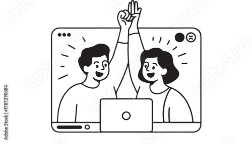 Achieving Financial Success Together Celebrating Victory with a Virtual High-Five in Finance