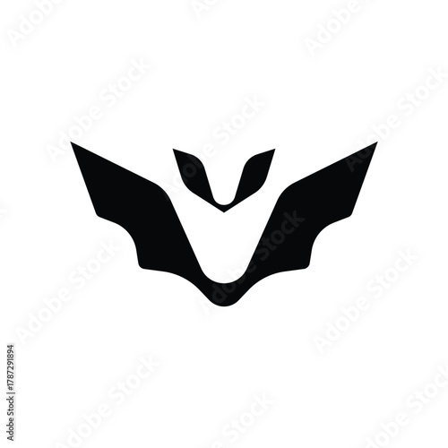 silhouette of bat with big ears and wide wings logo vector