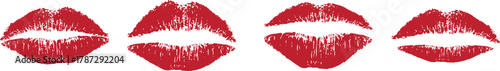 Set of red lipstick kiss marks on white background. Romantic lip print collection for love, passion, and beauty themes. Perfect vector design for Valentine’s Day and cosmetic art.”