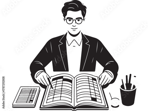 Financial professional reviewing documents and spreadsheets, managing finance and accounting