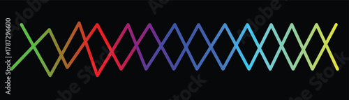 Abstract Color Lines Pattern. Wave Shape Gradient Continuous Line on Black Background. Vector Swirls and Curve 3D Graphic Elements