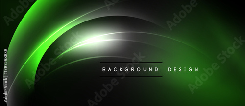 Abstract green neon lines over black background. Bright glow creates dynamic visual effect. Modern design element for digital projects.