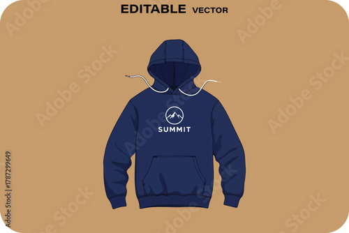 Dark blue hoodie with summit logo on a tan background