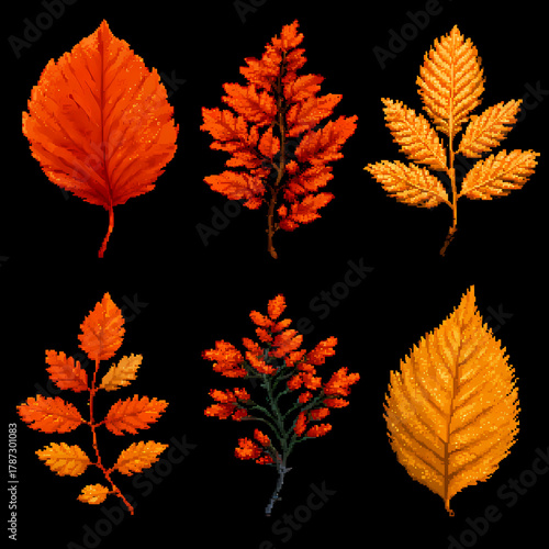 8-bit pixel art game asset leaves autumn  AI generated