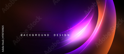 Abstract gradient background. Purple, orange hues blend smoothly. Dynamic curves create modern visual impact. Text reads background design.