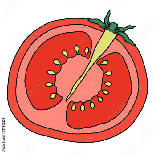 Cute Tomato Half Cutaway Cartoon - Line Color