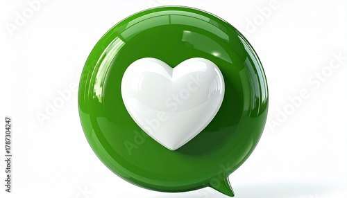3D glossy green glass heart symbol illustration for Valentine's Day romance and love design