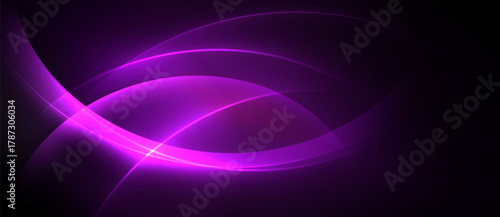 Abstract purple layers create dynamic light effect. Smooth curves suggest movement, energy, modern design. Dark background enhances vibrant glow.