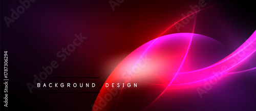 Abstract neon glow. Vibrant red, pink hues blend into dark background. Modern design elements create dynamic visual effect.