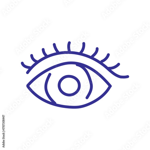 Minimalist illustration of a blue eye with long eyelashes, conveying focus and vision.
