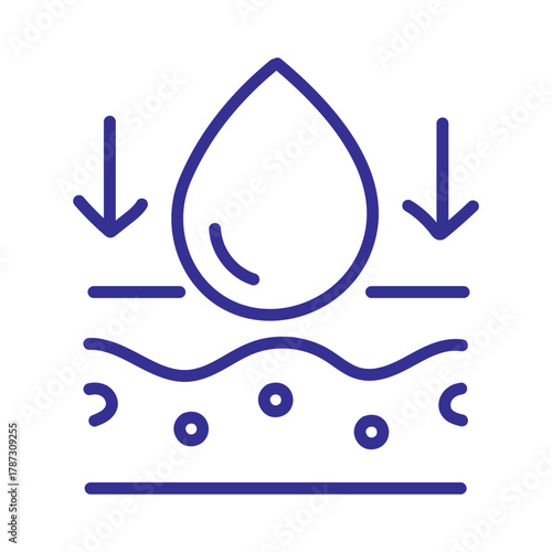 Hydration concept showing water droplet absorbing into skin layers with nourishing effect
