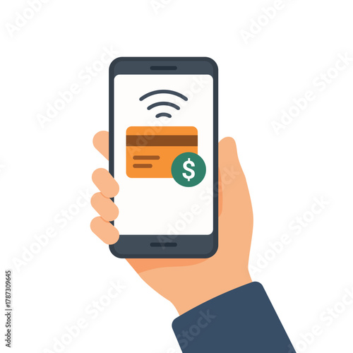 Flat style vector illustration of digital payment using smartphone