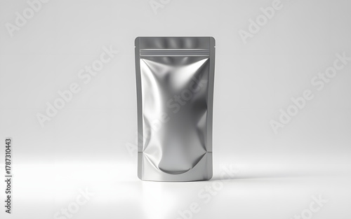 Realistic Silver Foil Coffee or Food Pouch Packaging Mockup